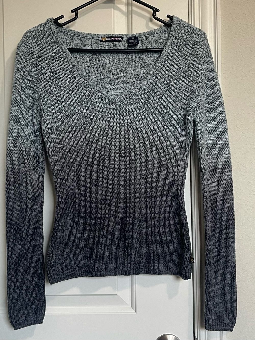 VTG Blue Asphalt Y2K Ombre Marled V-Neck Knit Sweater M